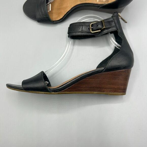 Ugg Char Sandals Ankle Strap Black Leather Mini Wedge Women’s Size 10 - Picture 5 of 12